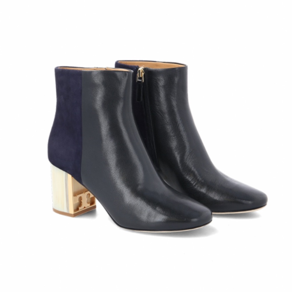 RARE Tory Burch Gigi Black Leather and Navy Suede Ankle Boots